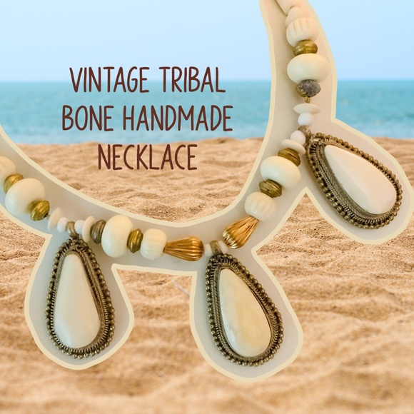 HANDMADE NECKLACE -VINTAGE TRIBAL BONE NEW CONDITION - BOHEMIAN VIBE - Picture 2 of 11